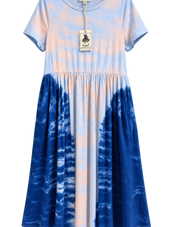 easel Dresses & Skirts - easel Blue and Peach Tie-Dye Short Sleeve Maxi Dress